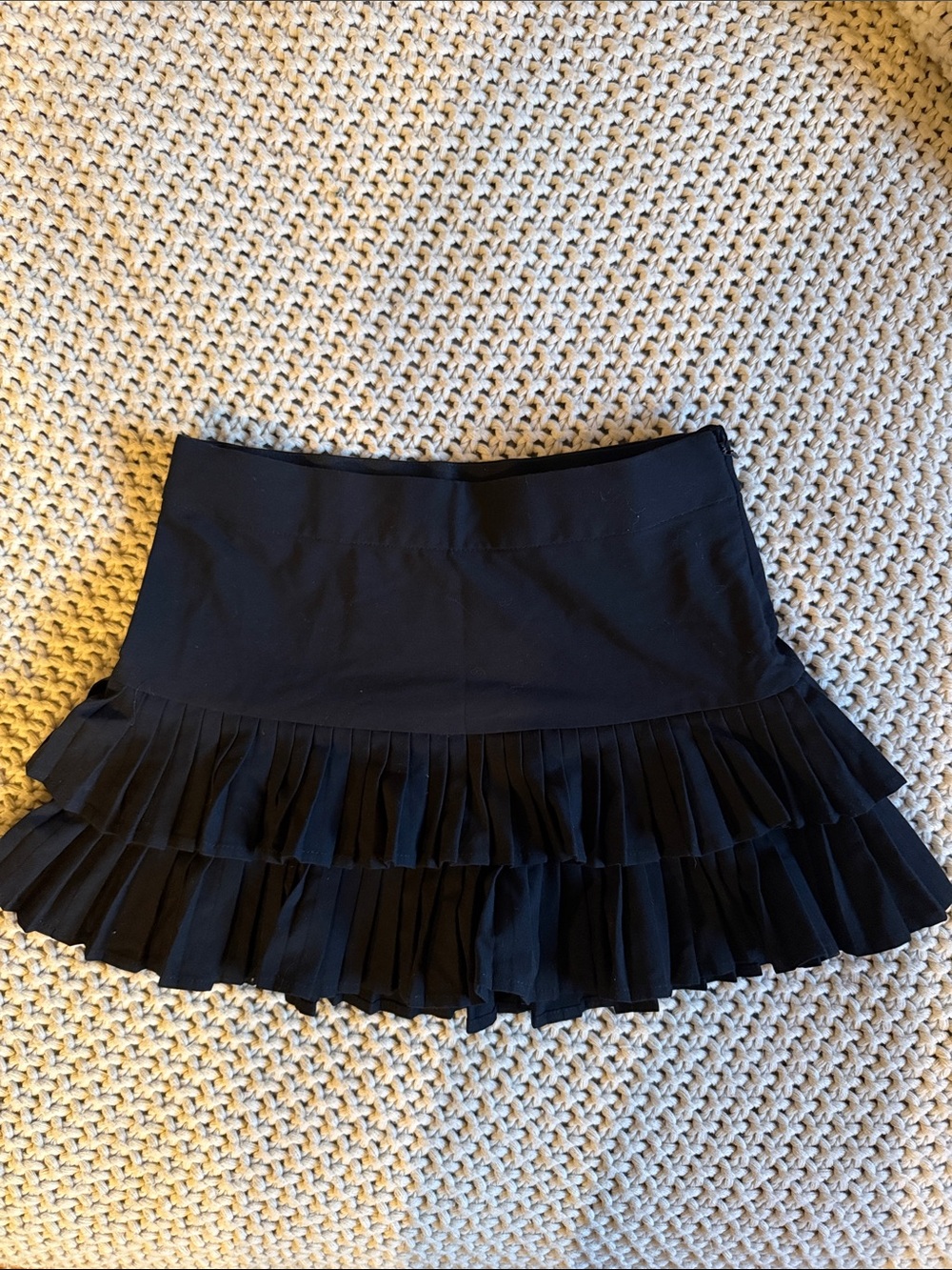Black Pleated Ruffle Mini Skirt